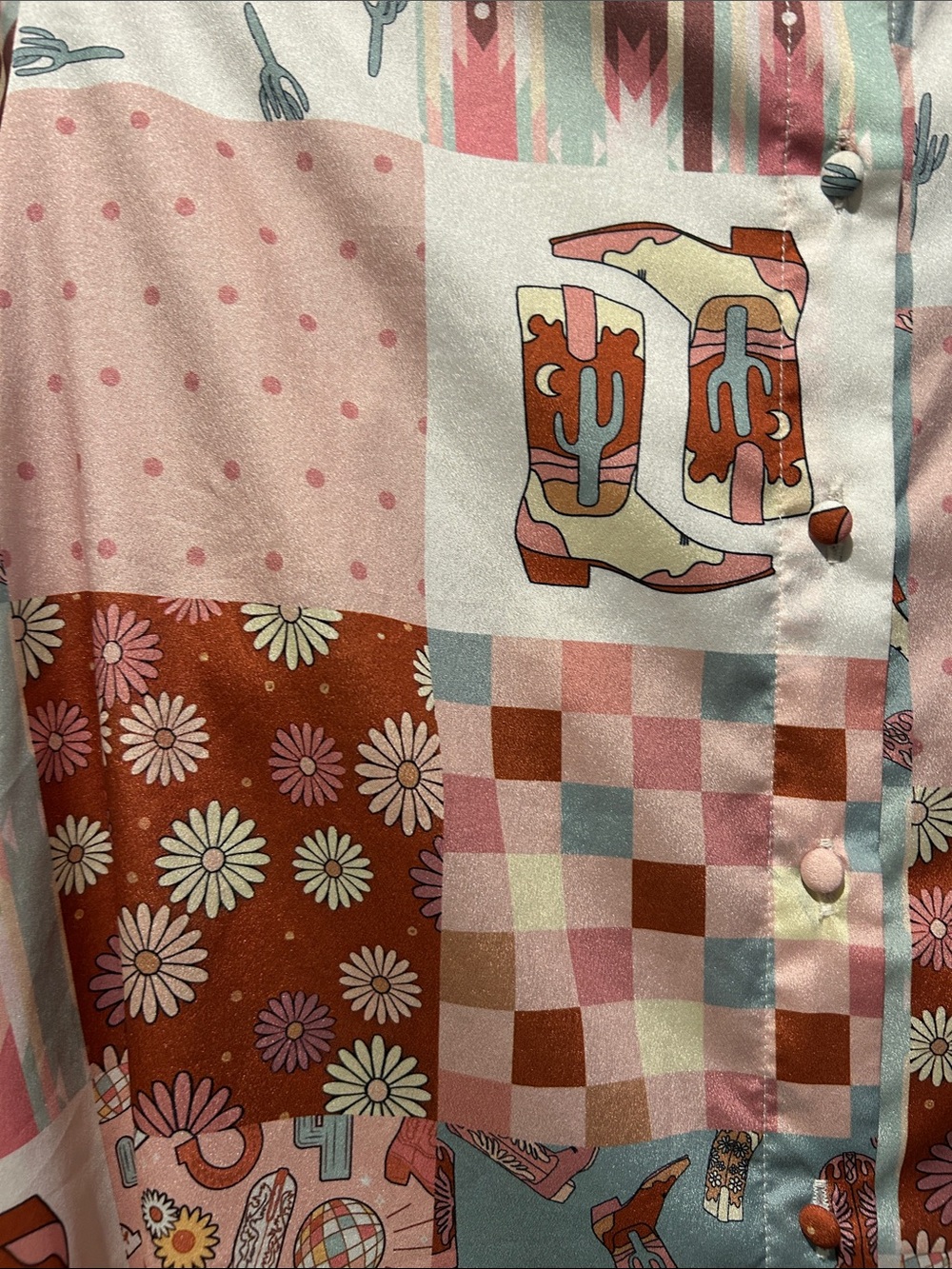 blue.b. Pink & Multi-Pattern Button-Up Blouse - Picture 4 of 5